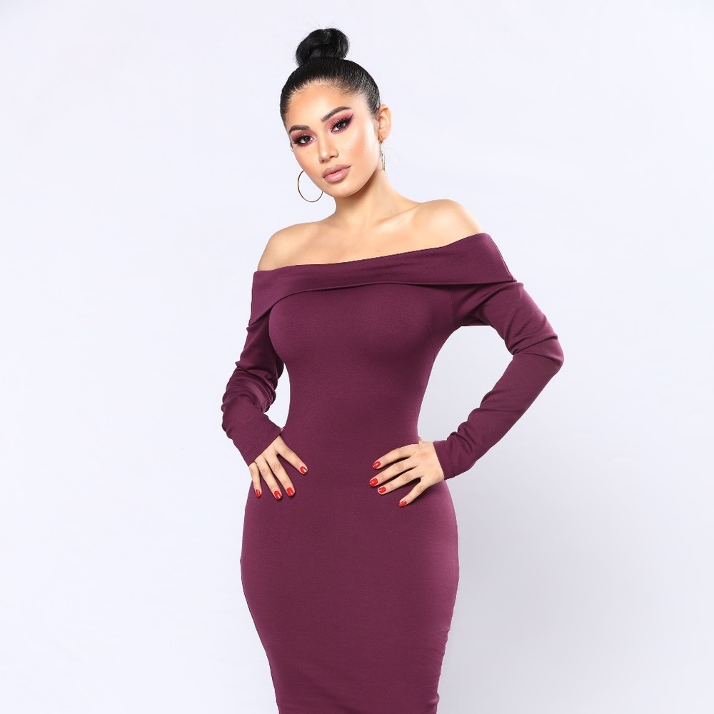 Chanelle Off Shoulder Dress - Eggplant (Small)